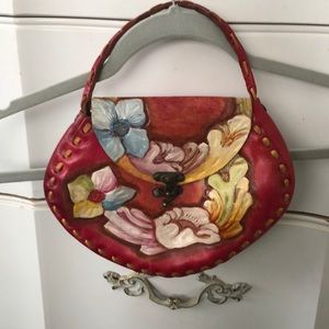 Leather Pink Floral Handbag